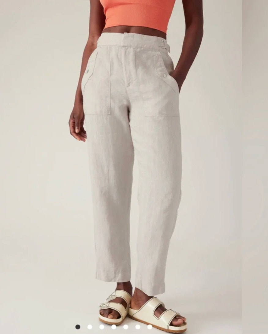 Athleta Voyager Linen Pants Undyed Tapered Adjustable Tabs 2